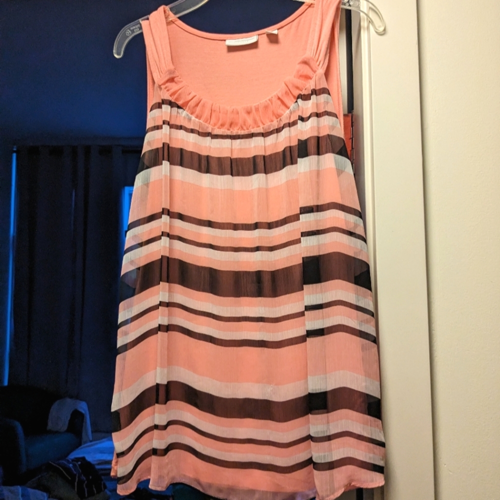 EUC New York & Company Pink Striped Stretch Lined  Sleeveless Shirt, Small